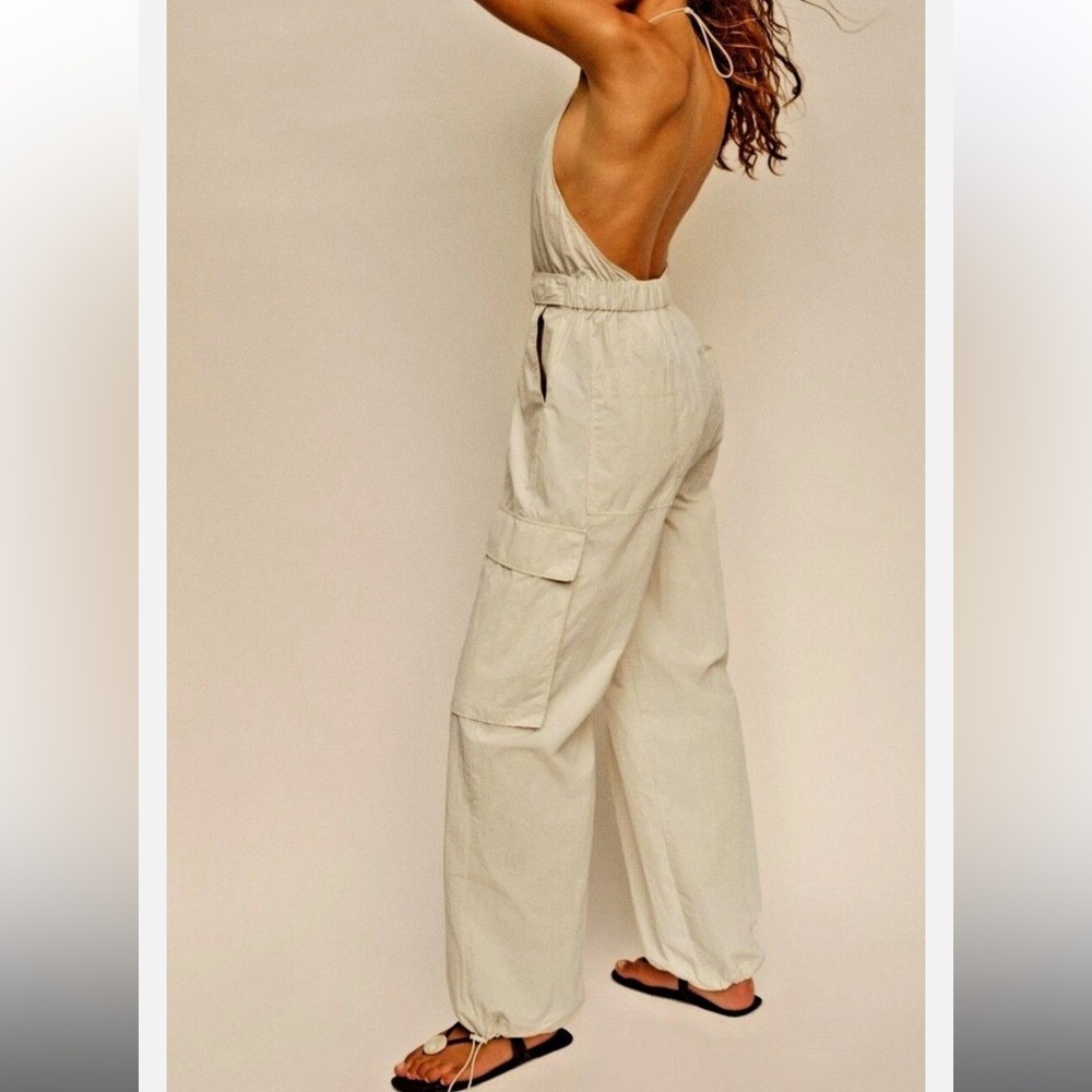 ZARA WOMAN PARACHUTE CARGO JUMPSUIT - LIMITED EDITION ECRU